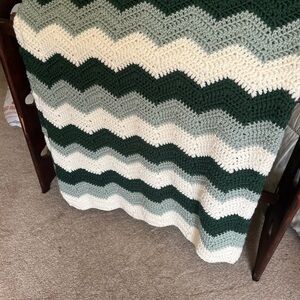 Green and White Chevron Blanket